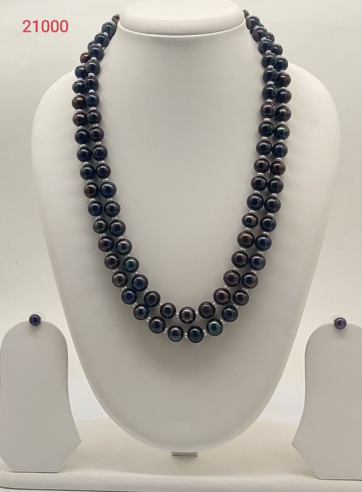 double strand black freshwater pearl necklace and earrings set twilight bloom