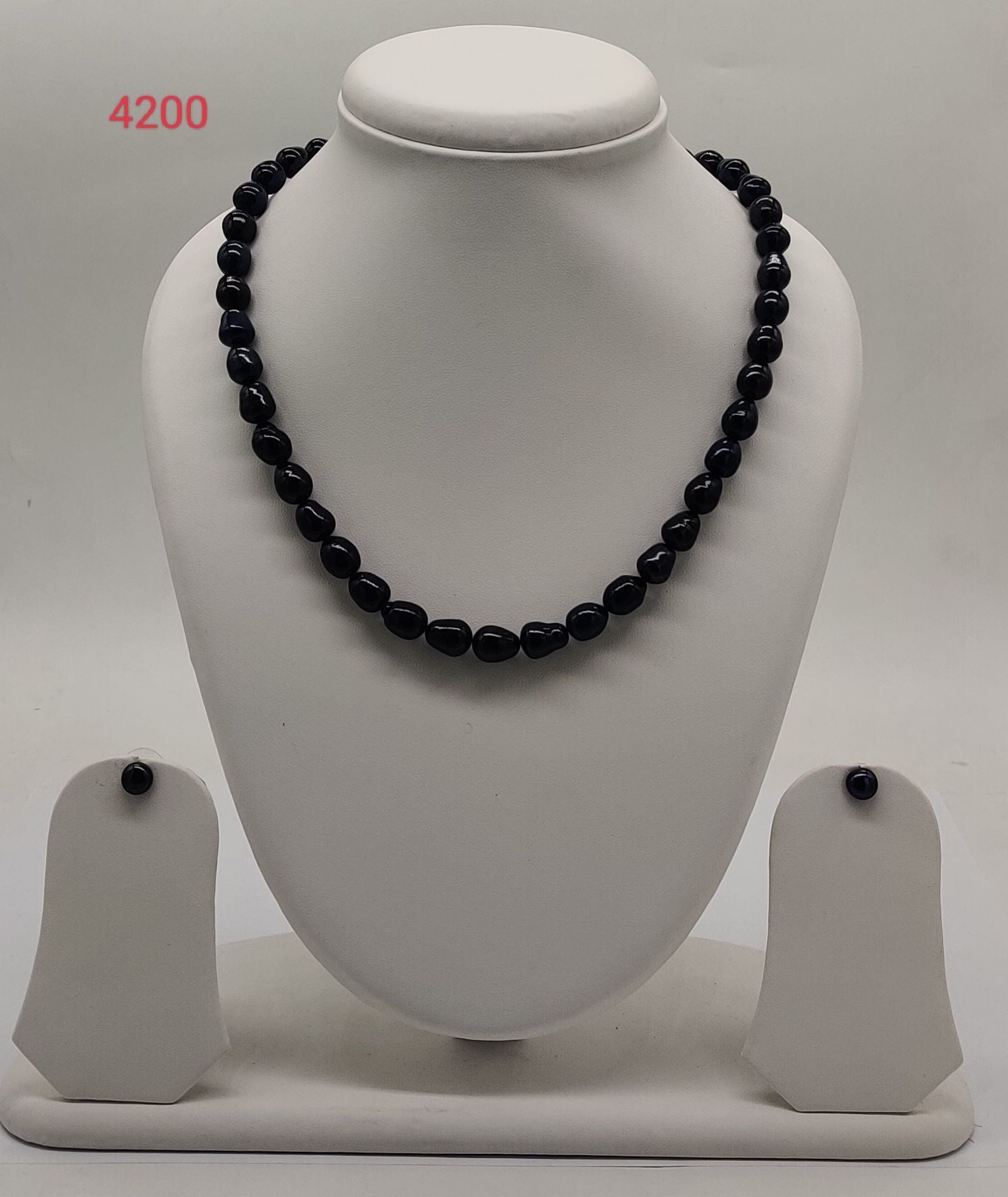 single strand black oval freshwater pearl necklace and earrings set