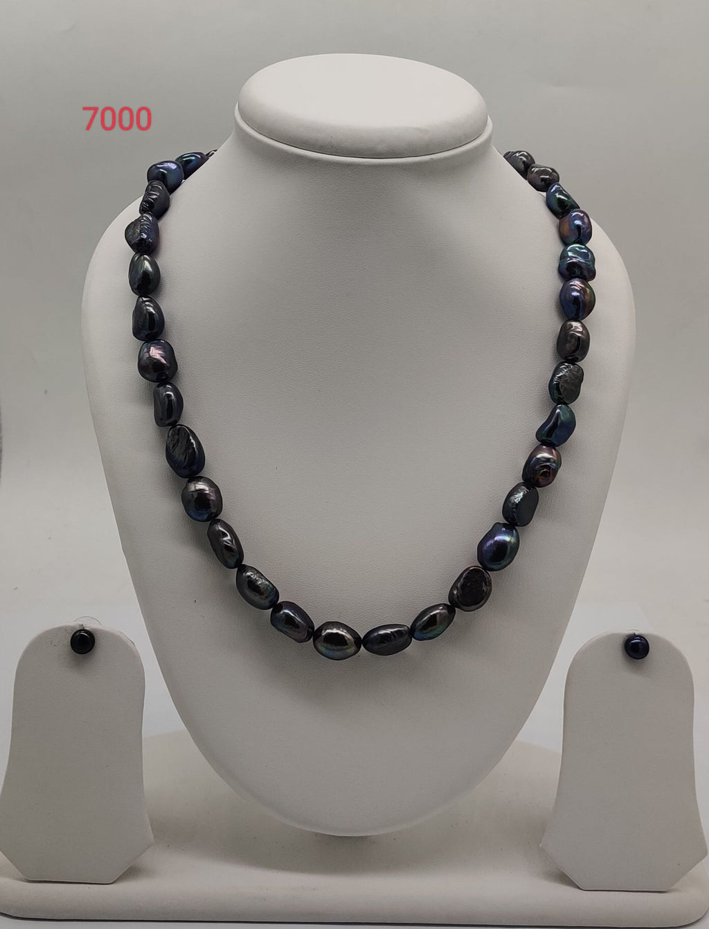 single strand black baroque freshwater pearl necklace and earrings set