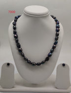 single strand black baroque freshwater pearl necklace and earrings set