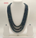 Triple-Strand Black Freshwater Pearl Necklace & Earrings Set