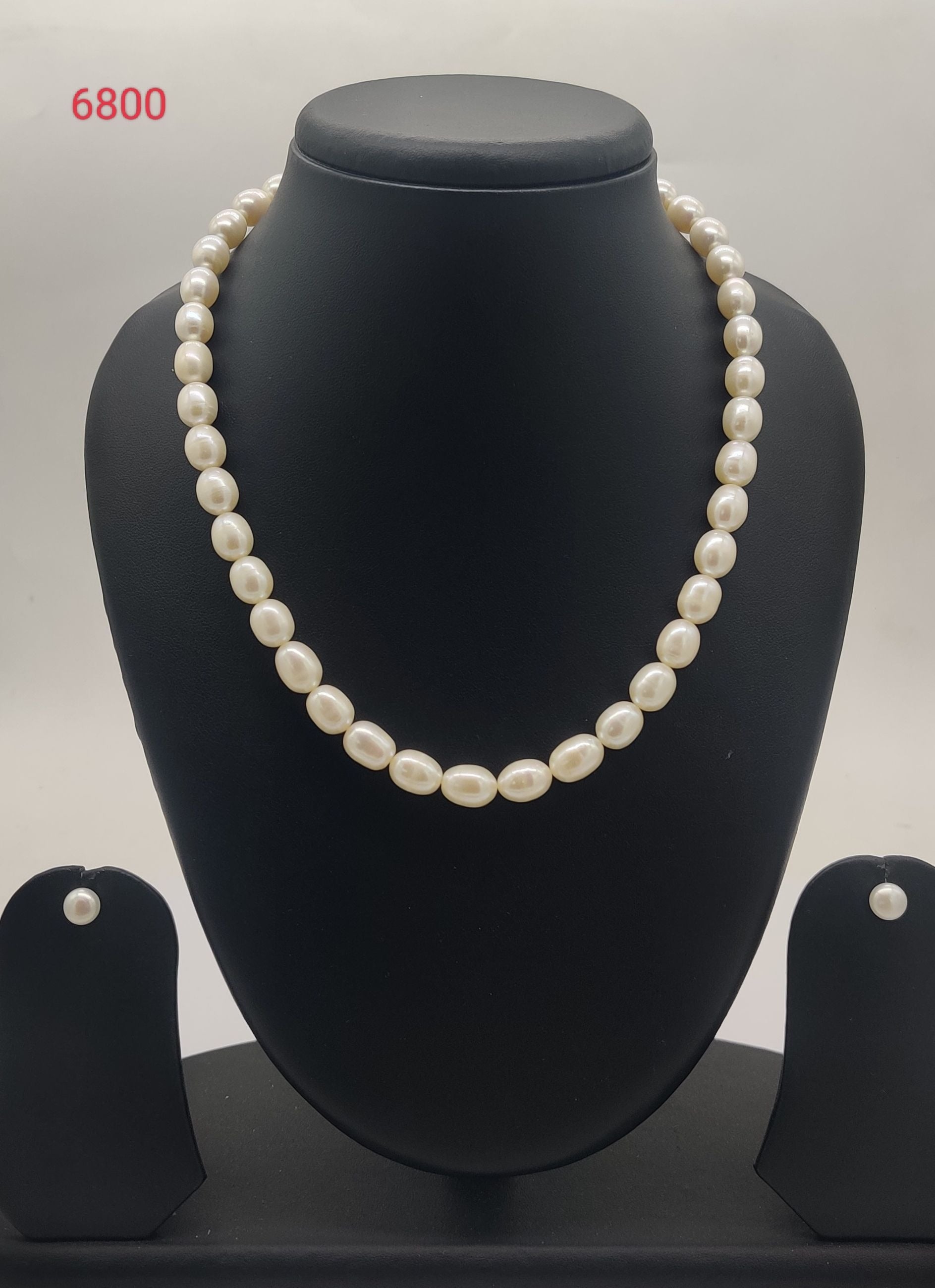 single strand freshwater pearl necklace and earrings set oval white pearls