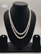 Double-strand freshwater pearl necklace and earrings set for women with oval white pearls