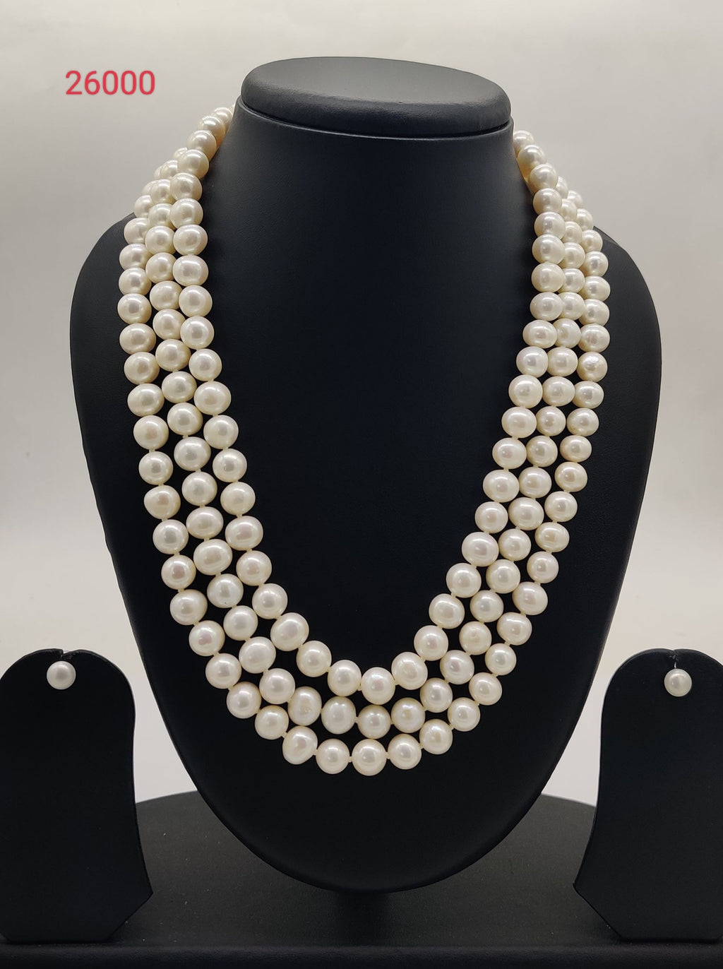 Three-Strand White Freshwater Pearl Necklace & Earrings