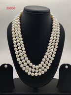 Three-Strand White Freshwater Pearl Necklace & Earrings