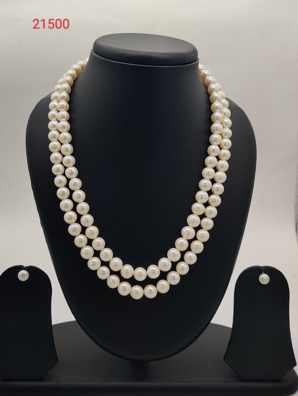 Double-Strand White Freshwater Pearl Necklace & Earrings