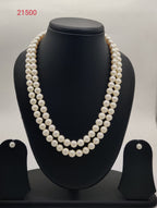 Double-Strand White Freshwater Pearl Necklace & Earrings