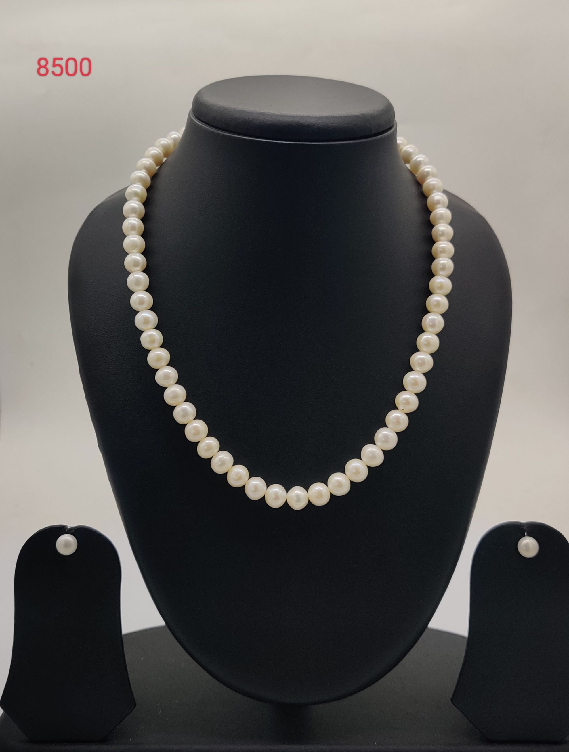 Single-Strand White Freshwater Pearl Necklace & Earrings