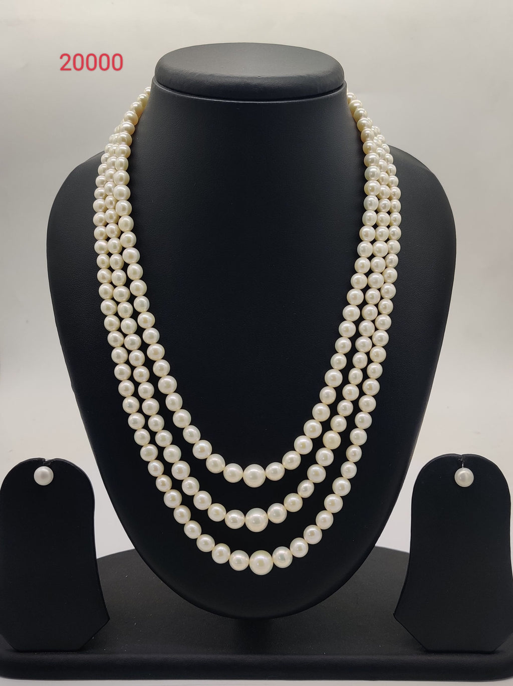 Three-Strand White Freshwater Pearl Necklace & Earrings