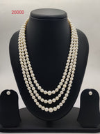 Three-Strand White Freshwater Pearl Necklace & Earrings