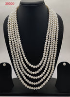 Five-Strand White Freshwater Pearl Necklace & Earring Set