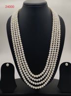 Four-Strand White Freshwater Pearl Necklace Earring Set