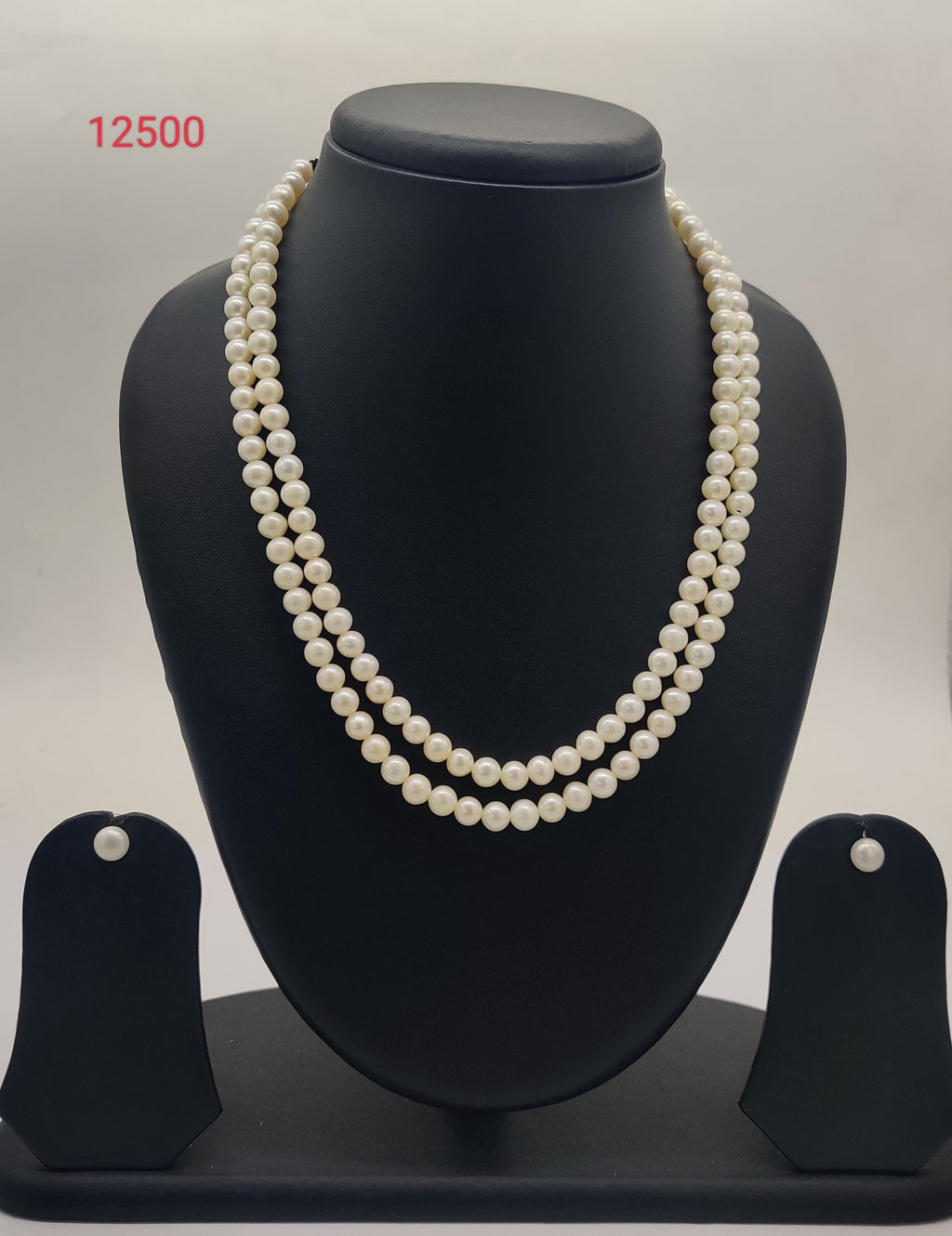 Two-Strand White Freshwater Pearl Necklace Earring Set