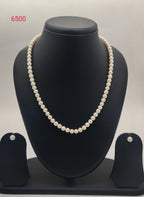 Single-Strand White Freshwater Pearl Necklace, Earring Set