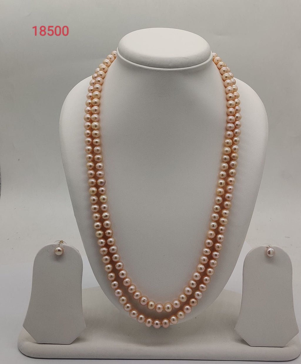 Double-Strand Peach Freshwater Pearl Necklace Set