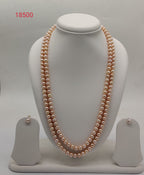 Double-Strand Peach Freshwater Pearl Necklace Set