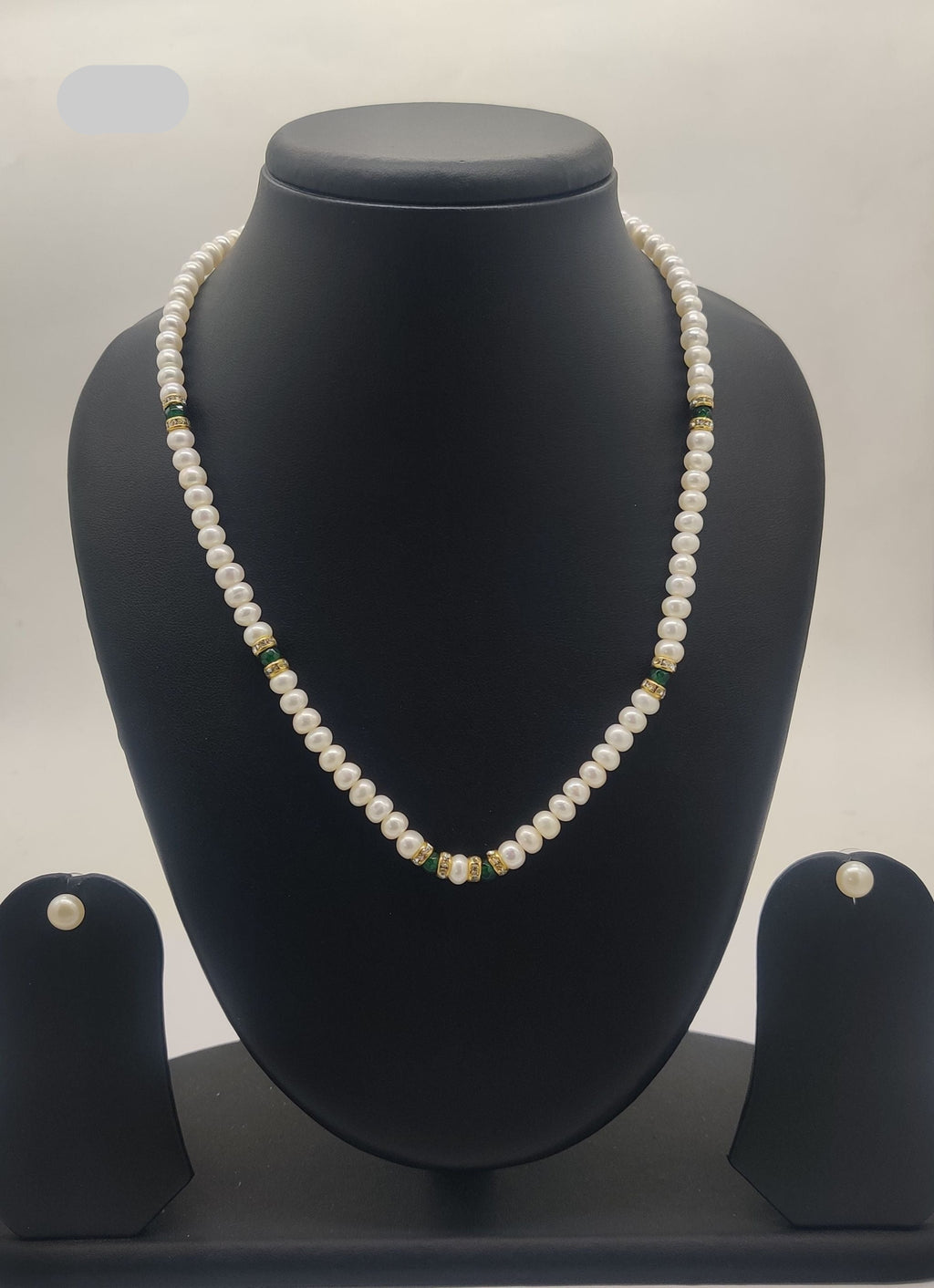 Freshwater Pearl Necklace Set with Green & Gold Accents