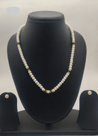 Freshwater Pearl Necklace Set with Green & Gold Accents