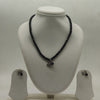 One line freshwater pearl necklace and earrings set with black beads silver pendant and black pearl drop