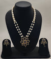 Blue bloom freshwater pearl two-strand pendant set with floral blue and clear stone design and matching earrings