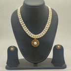 Midnight freshwater pearl double-strand pendant set with dark stone halo pendant and matching stud earrings