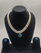 Turquoise Bloom freshwater pearl necklace and earrings set with floral pendant for women