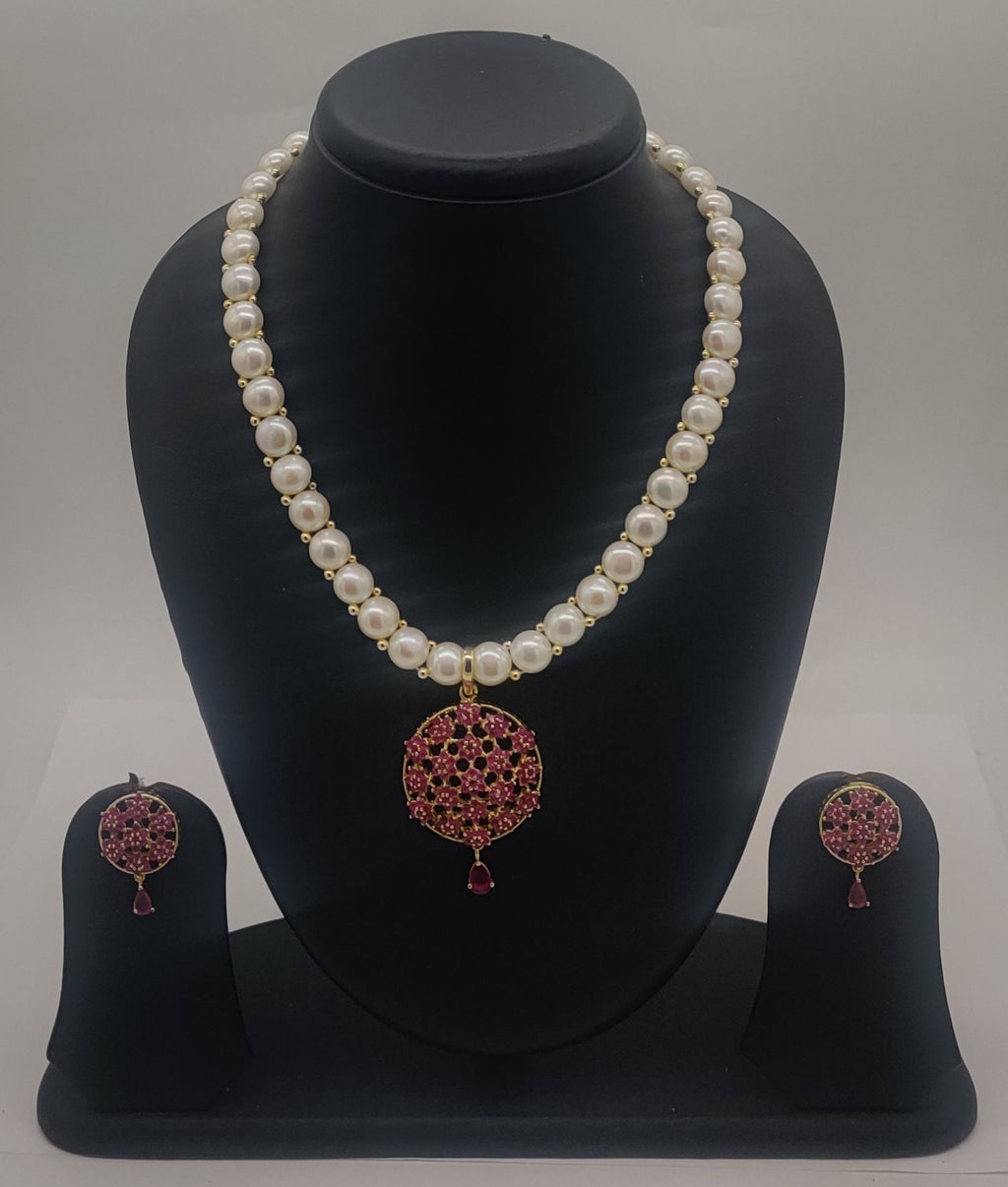 Ruby teardrop freshwater pearls pendant set with matching earrings for women