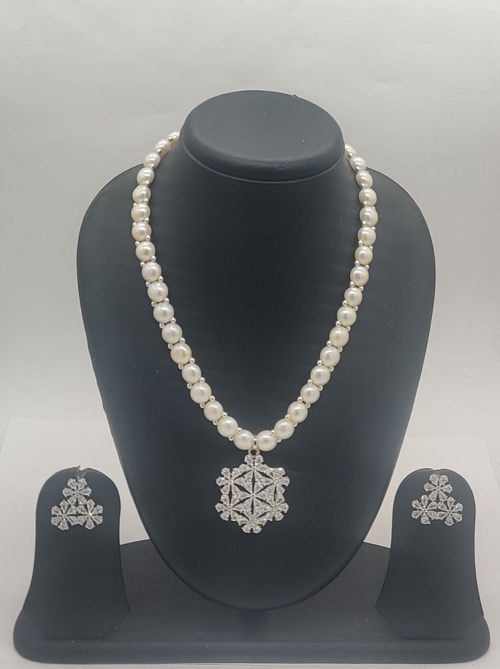 Snowflake Sparkle freshwater pearls pendant set with white stone accents for women