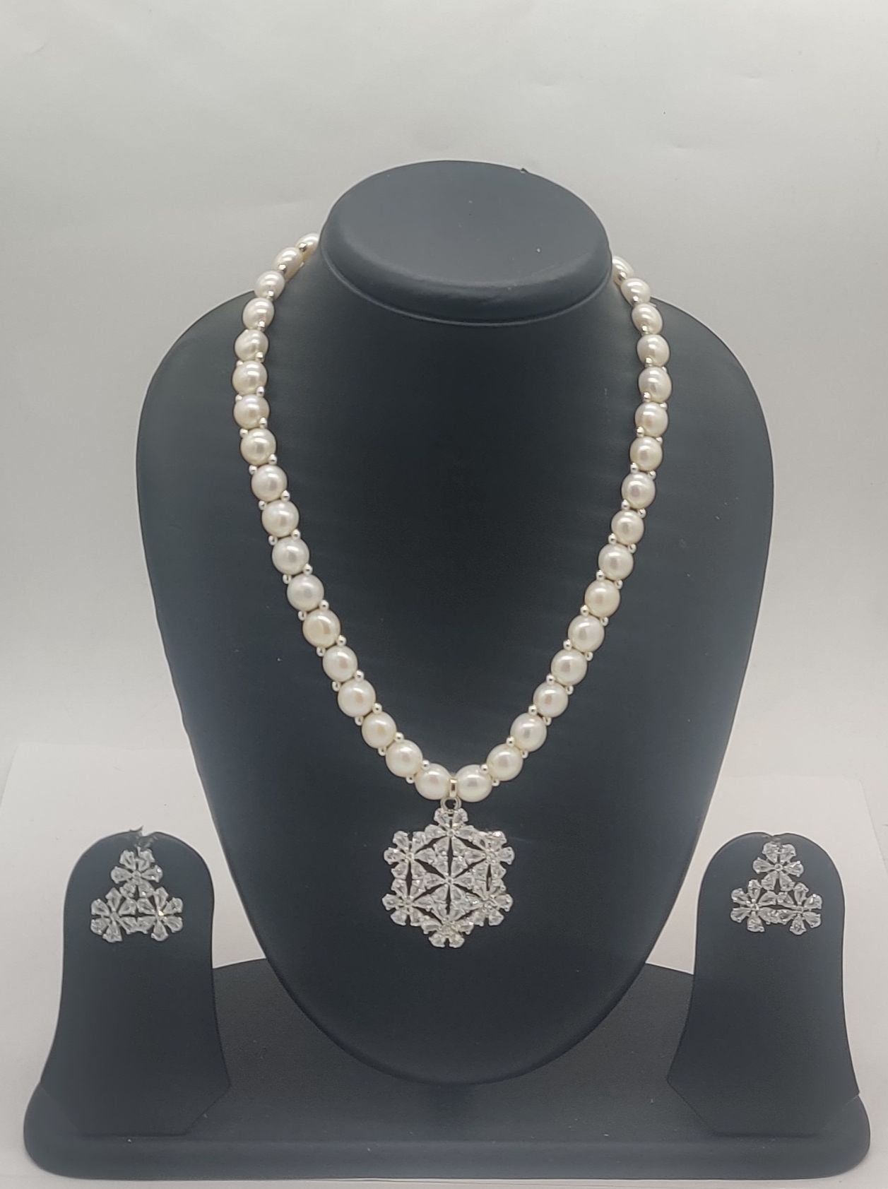 Snowflake Sparkle freshwater pearls pendant set with white stone accents for women