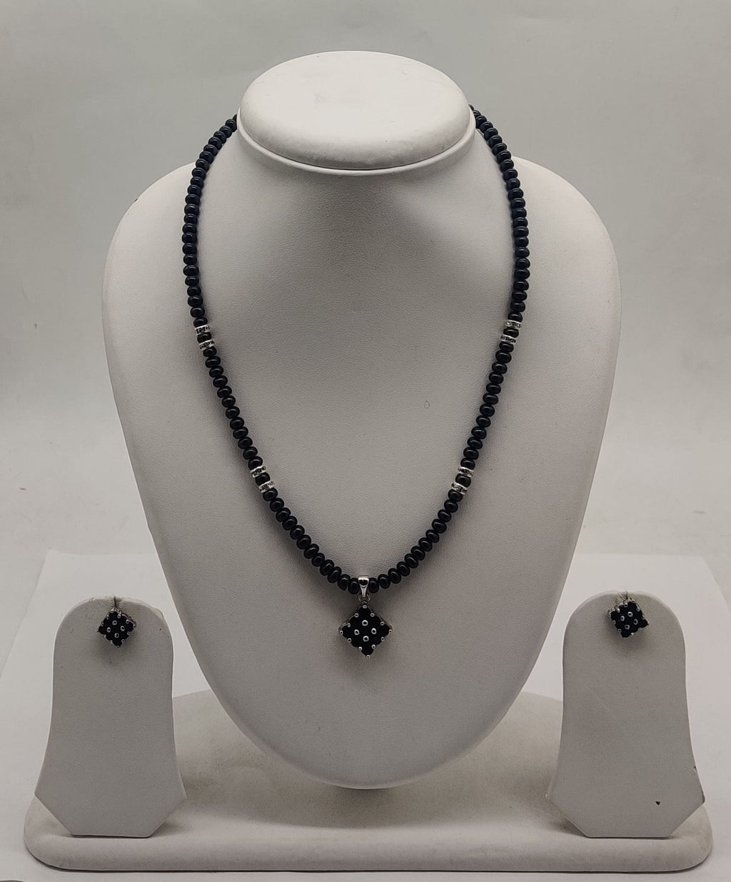 Midnight Square Black Pearl Drop One Line Freshwater Pearl Necklace Set