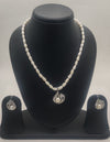 One line freshwater pearl necklace and earrings set with pave-set sparkle pendant and matching stud earrings