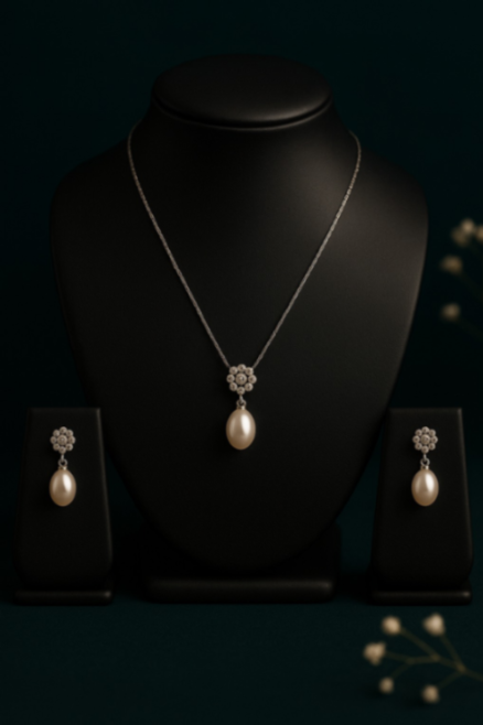 Elegance Pearl Drop Necklace and Earring Set