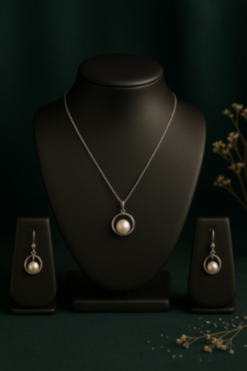 Orbit Pearl Elegance Silver Jewelry Set