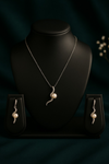 Silver Wave Pearl Pendant Set