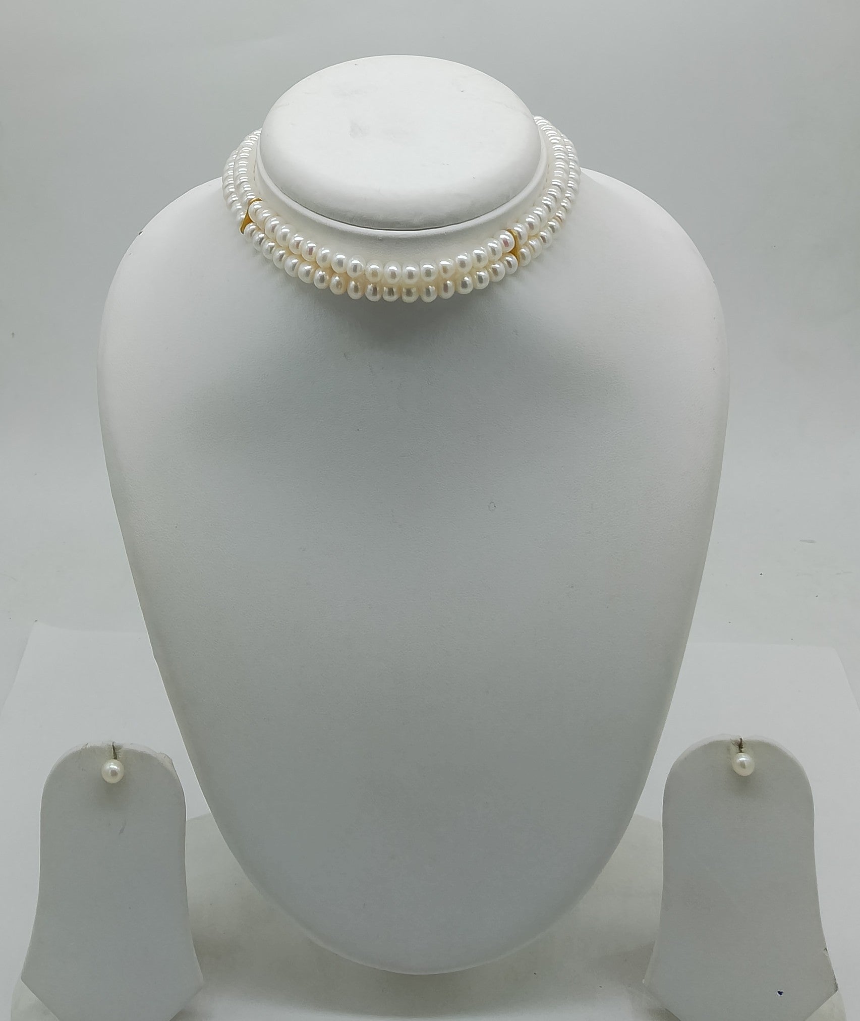 Classic Elegance genuine freshwater pearl necklace and earrings set for women with double-strand white pearls