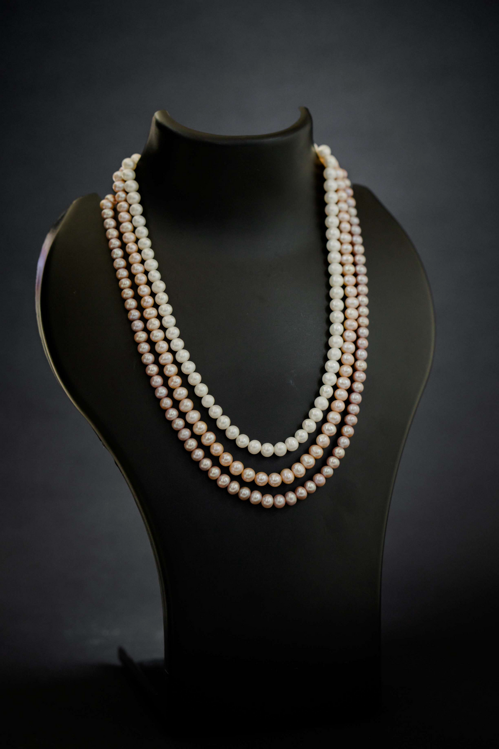 Blush Harmony genuine freshwater pearl necklace and earrings set with layered white and blush pink pearls for women