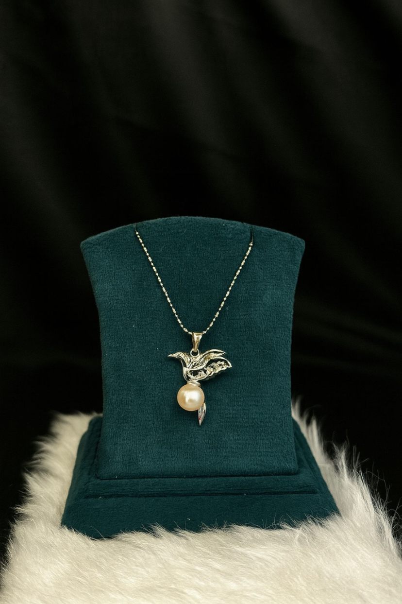 Soaring Grace – Bird & Pearl Drop Pendant Necklace