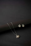 Regal Pearl Embrace 925 Silver jewellery set with freshwater pearl pendant and matching earrings for women