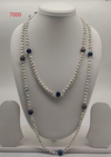 Ocean Twilight Harmony freshwater pearl necklace with white pearls blue beads and silver spacers in layered design