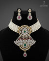 Colorful CZ genuine freshwater pearl necklace and earrings set for women