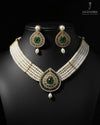 Green and white tear-drop genuine freshwater pearl necklace and earrings set for women
