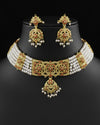 Traditional red enamel genuine freshwater pearl necklace and earrings set for women