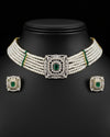 Emerald-cut green genuine freshwater pearl necklace and earrings set for women
