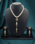 Regal Multitone genuine freshwater pearl one line pendant necklace and earrings set with multicolour stones for women