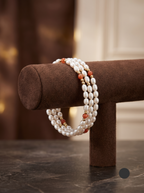 Oval White Pearl 3-Layer Wrap Bracelet with Red Beads & Gold Spacers