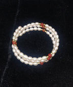 Oval White Pearl 3-Layer Wrap Bracelet with Red Beads & Gold Spacers2
