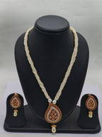 Paisley Pearl Royale seed pearl multi strand freshwater pearl pendant necklace and earrings set with paisley enamel pendant