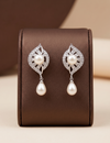 Pave Leaf Pearl Drop Earrings
