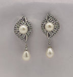 Pave Leaf Pearl Drop Earrings