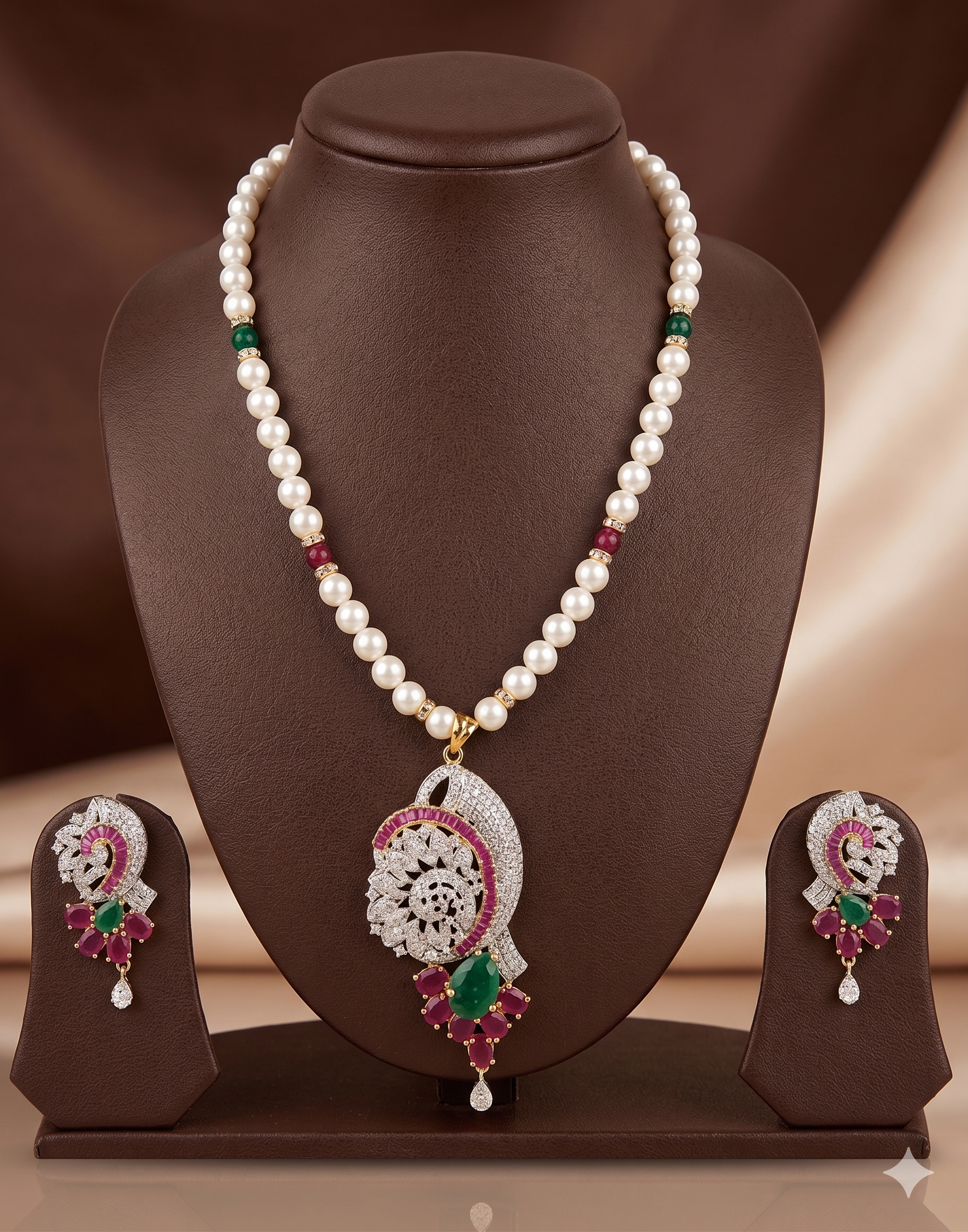 Peacock Gem Freshwater Pearl Necklace & Earrings Set